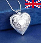 925 Silver Open Picture Locket Patterned Heart Shaped Photo Pendant Necklace UK.