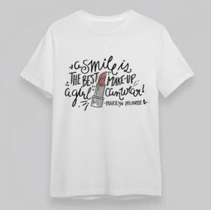 Women's Trend Oversize T-Shirt Smile is the Best Makeup Lipstick Art Cotton Tee - Picture 1 of 6