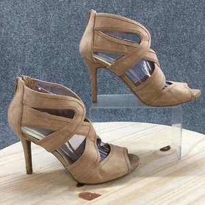Christian Siriano Heels Womens 8.5 Peep Toe Stiletto Zip Ankle Strappy Brown - Picture 1 of 22