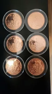Lot of 6 - 1 oz. .999 Fine Copper Rounds in Capsules - Panda and Cub - Picture 1 of 2