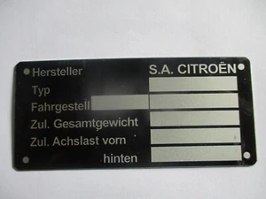 Typenschild Schild Citroen DS CV Wohnmobil HY Oldtimer s76 - Picture 1 of 1
