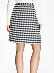 Brooks Brothers Red Fleece Tweed Plaid Skirt Womens Size 8 Blue Slit Front - Picture 1 of 12