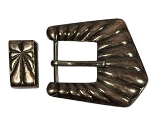 VTG Wage Sterling Silver Overlay Belt Buckle & Belt Loop Ribbed Western Ribbed - Picture 1 of 14
