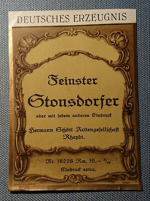 altes Flaschenetikett Schnapsetikett Etikett Feinster Stonsdorfer Schött Entwurf - Bild 1 von 2
