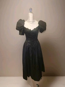 Vestido Belle Vintage Negro Baile de graduación Sin Marca*Dobladillo Alto Bajo*Excelente Estado.*Hecho en USA - Imagen 1 de 13