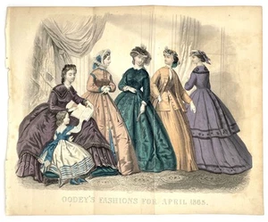 Fashion / Hand-Colored Print from Godey's Lady's Book April 1865 - Picture 1 of 2