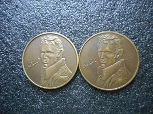 2 EVEL KNIEVEL / THE LAST OF THE GLADIATORS / Gedenkmedaillen aus Messing / 1,5 Zoll - Bild 1 von 8