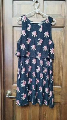 Vestido floral de encaje ELLE talla 12 negro rosa floral bordado para mujer noche Foto 1 de 4