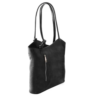 TUSCANY LEATHER TL PATTY LEATHER CONVERTIBLE BACKPACK SHOULDERBAG BLACK $190 - Image 1 of 4