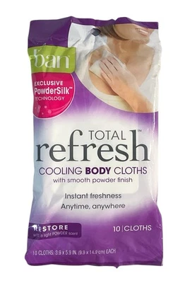 Ban Total Refresh RESTORE Cooling 10 Body Cloths Light Powder Scent Sealed NOS - Image 1 of 3