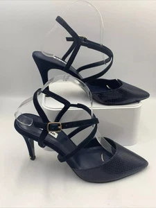 Dune marineblaue Wildleder- und Lederriemchen-Stiletto-Heels. Spitz zulaufend. Neu! Größe 8 - Bild 1 von 15