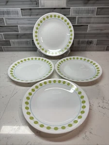 Corelle~South Beach~Pane e Burro/Dessert 6,75” Piatti Punti Verdi~Set di 4~EUC! - Foto 1 di 10