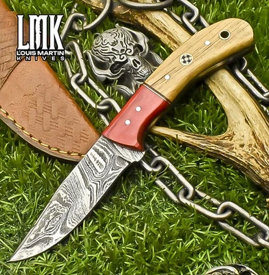 Cuchillo desollador hecho a mano LMK Twist Damasco madera de olivo refuerzo de madera exterior Foto 1 de 4