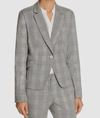 Chaqueta Blazer Para Mujer AQUA Gris Glen Cuadros Botón Único Manga Larga Talla M Foto 1 de 2