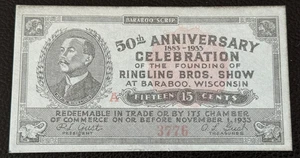 Vintage 1933 Ringling Bros. Show (Circus) 50th Anniv. Baraboo WI Wisconsin Scrip - Bild 1 von 3