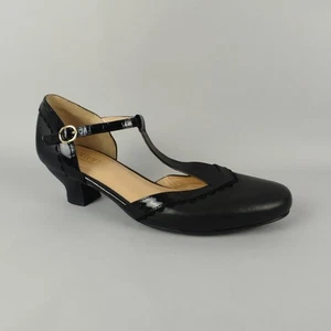 Hotter  T Bar Shoes Womens 7 Black Leather Mary Jane Heels Dance Smart 50s 40s - Picture 1 of 14
