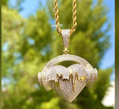 Women Certified Natural Diamond Music Lover Heart Pendant 18'' Free Chain 925 SS - Image 1 of 4