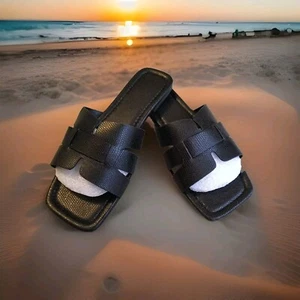 NEW Women's Black sandals Size 40 Slides Summer Shoes Open Toe Flats US Size 8 - Picture 1 of 6