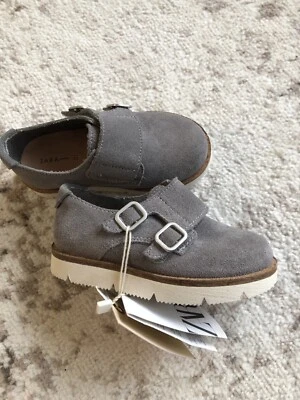 New Zara Baby Boy Grey Suede Leather Monk Loafer Shoes Size 21 5.5 - Image 1 of 4