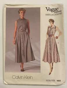 VTG Vogue Patterns 1987 Calvin Klein size 8 Uncut Pattern 1855 long summer dress - Picture 1 of 5