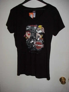 HARLEY DAVIDSON LOONEY T SHIRT WOODSTOCK ILLINOIS WOMENS LADIES SIZE LARGE NWT - Picture 1 of 6