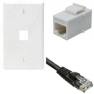 Combo Keystone Ethernet Wall Plate, Cat6 RJ45 Coupler Jack F/F, 7 FT Cat5 Cable  - Picture 1 of 4