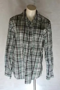 🔥 SIZE L EMERSON BLUE GREY WHITE CHECK COTTON COLLARED BUTTON DRESS SHIRT - Picture 1 of 6