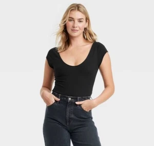 Universal Thread Voop Bodysuit Womens Small Short Sleeve Stretch Black - Picture 1 of 9