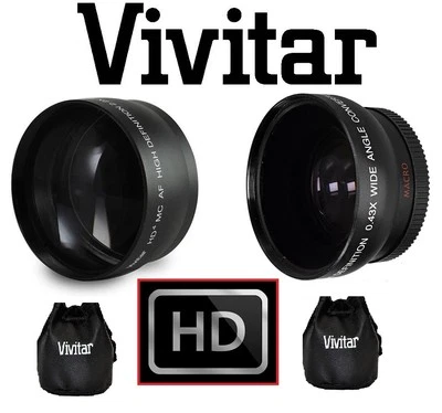 2PC Set HD Wide Angle & 2.2x Telephoto Lens Kit For JVC Everio GZ-HM200 GZ-HD320 - Image 1 of 4