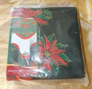 Holiday Time Christmas Poinsettia Printed 100% Cotton Tablecloth Oblong 60"x102" - Picture 1 of 6