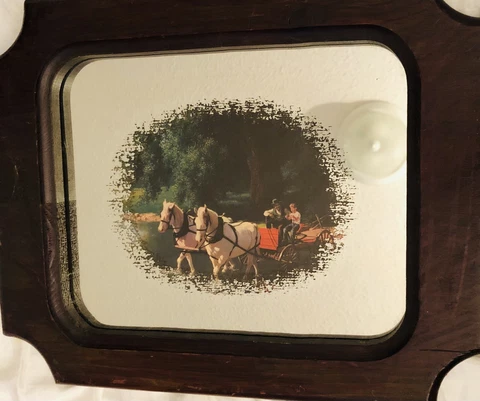 Art on Glass Mirror Horses & Carriage Wood Framed by Turner Wall Mirror 1960’s Cover
