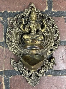 Vintage Statue Goddess Brass Lakshmi Hindu Idol Religious Light - Picture 1 of 8