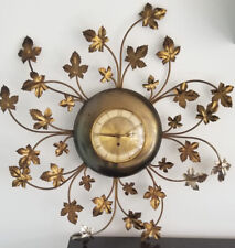 Unique Artco W Germany 1950s Gilt Tole Metal Wall Clock Leaves Design w/ Key 26”