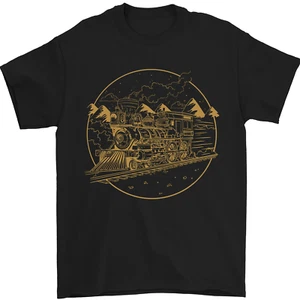 Gold Locomotive Steam Engine Train Spotter Mens T-Shirt 100% Cotton - Picture 1 of 95