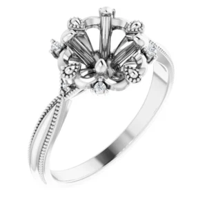 Flower Milgrain Round 7mm Natural Diamond Platinum Engagement Women Ring Setting - Picture 1 of 5