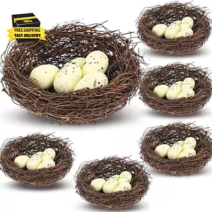 6 Pcs Easter Bird Nest with 30 Pcs Eggs Spring Party Decoration Handmade Miniatu - Picture 1 of 6
