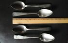 4 LARGE EARLY ANTIQUE SILVER SPOONS - ALL DIFFERENT MAKER STAMPS - AS FOUND