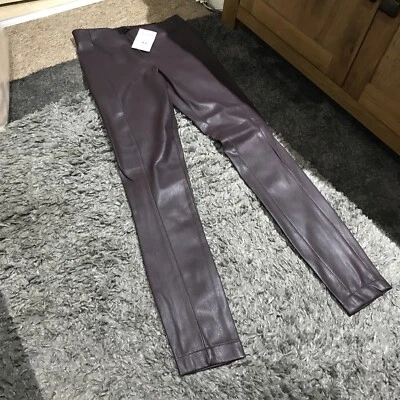 Next Purple/burgundy Faux Leather Stretch Straight Trousers/leggings BN Size 6 - Image 1 of 2