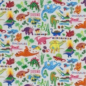 DINOSAUR DANCE CREAM JURASSIC PARK RAPTOR SQUAD FABRIC 100% COTTON - Picture 1 of 6