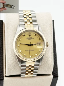 Rolex Date 15053 Champagne Gold Peg Dial 18K Yellow Gold Stainless Steel - Picture 1 of 8