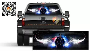 American Flag Police Angel Wings Rear Window Tint Perforated Graphic Decal Truck - Picture 1 of 4