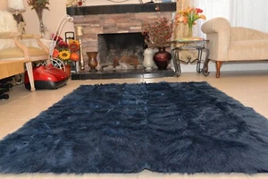 5' x 7' Navy Blue Rectangle Accent Area Rug Luxurious Premium Faux Fur Rug - Picture 1 of 4