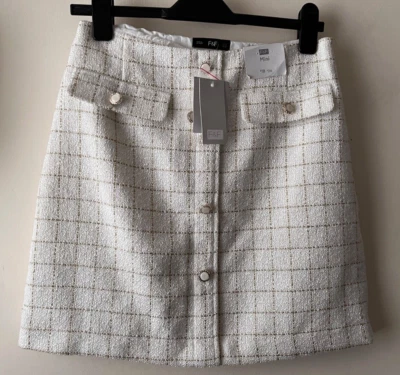 F&F Skirt Size 10 New Cream Gold Glitter Boucle High Rise Mini Party Occasion - Image 1 of 4