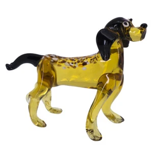 Lampwork Hand Blown Glass Spotted Dog Figurine 4" Long New - Picture 1 of 2