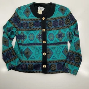 Vintage Lady Carol Button Jacket Shacket Geometric Print Granny Womens Sz 4P - Picture 1 of 10
