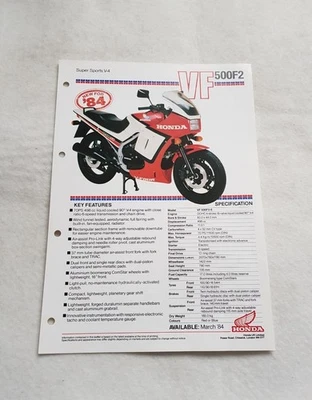 HONDA VF1000R V-4 SUPERSPORTS Motorcycle Sales Spec Leaflet MAR 1984 - Image 1 of 2