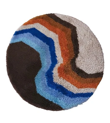 Alfombra redonda DESSO Allegro peluda lana dralon azul marrón vintage mediados de siglo años 60 70 Foto 1 de 4