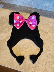 Disney Adult Winter Hat - Minnie Mouse W/ Bow & Ears - Pom Poms Ears One Size - Picture 1 of 7