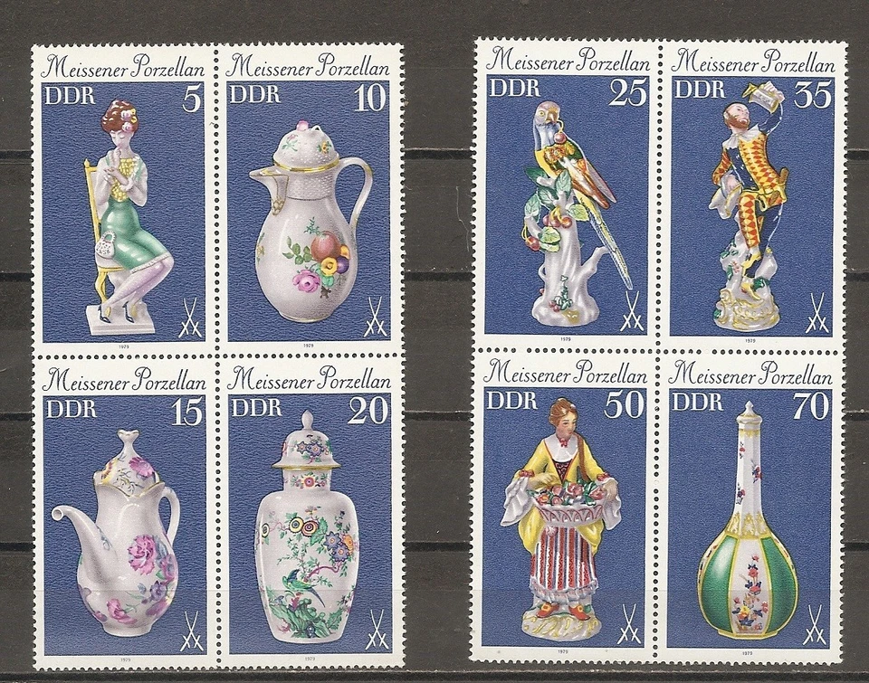 GDR 1979 Meissen Porcelain & Hallmark Blocks of 4 MNH Scott#2052a,2056a - Image 1 of 1