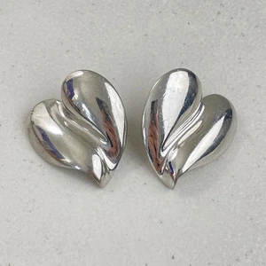 Vintage Heart Earrings Large Abstract Silver Color Pierced Earrings 1990s - Picture 1 of 3
